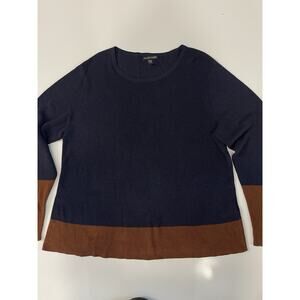 Eileen Fisher Large Navy Blue & Brown Lightweight Pullover Sweater Tunic Top